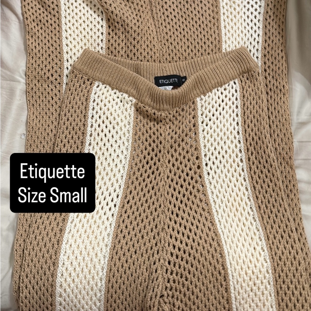 Knit Tan & Cream Striped Swim Coverup